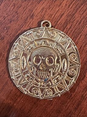 Pirates of the Caribbean Inspired Cursed Aztec Coin Medallion Gold Tone Pendant